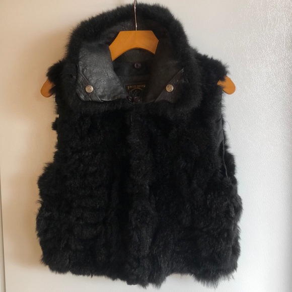 Leather and Genuine Fur Black Vest - Picture 1 of 6